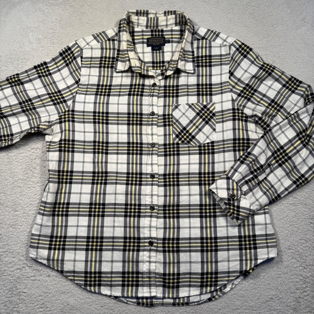 Pendleton Women XL Petite Plaid Long Sleeve‎ Button Up Shirt 100% Cotton